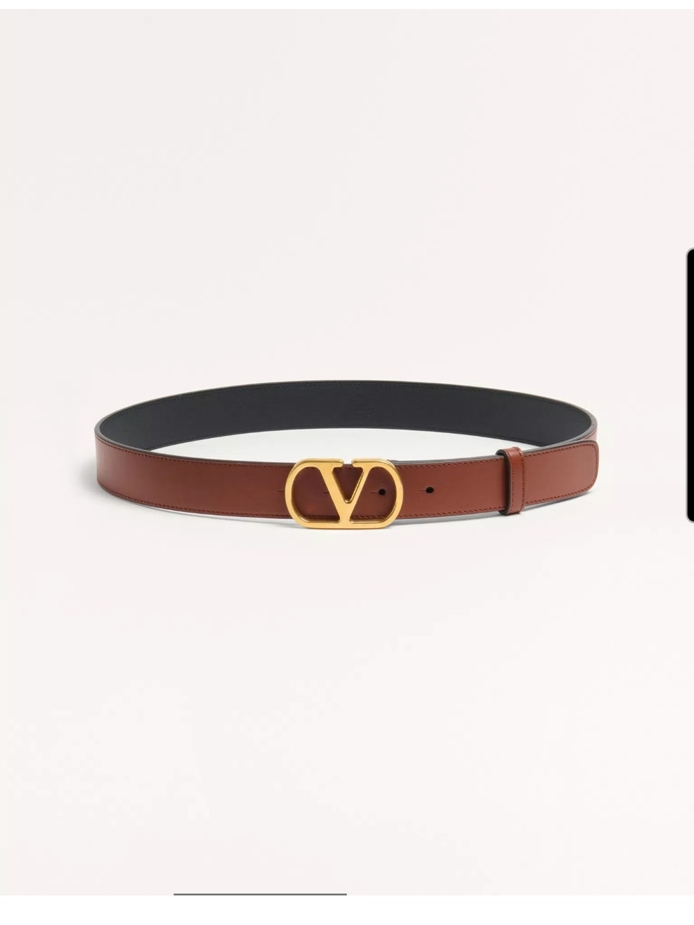 Valentino Garavani Tan Leather Belt with Gold V Logo Buckle